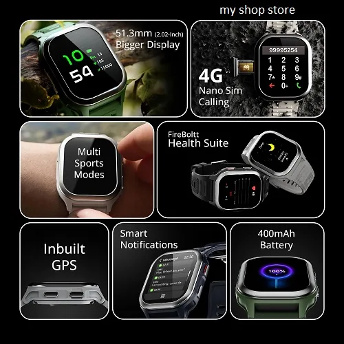 Superb Fire Boltt smartwatch 4G VOLTE Calling Nano SIM GPS 400 mah Battery 2